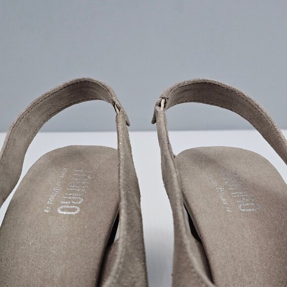 Munro Rochelle Heel Womens 9 Taupe Shimmer Suede Slingback Peep Toe Comfort - Picture 6 of 13